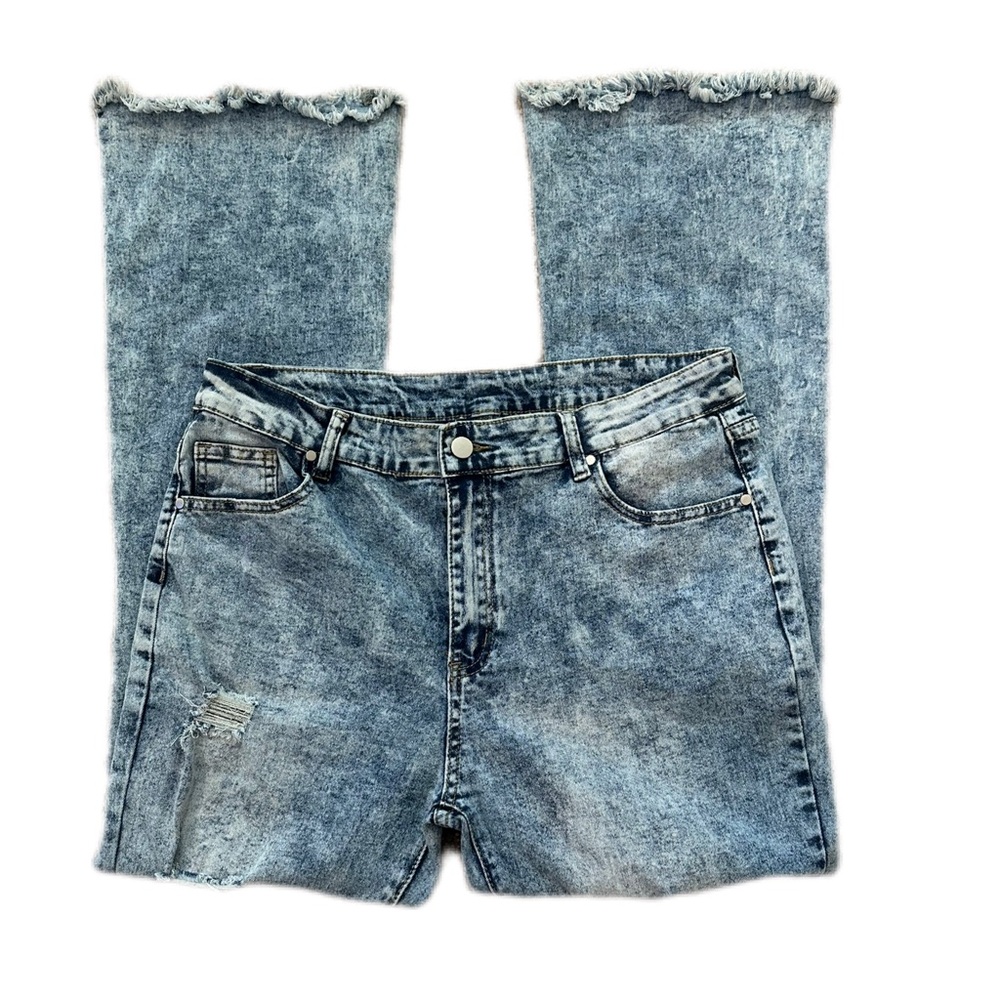 SHEIN Light Blue Distressed Flare Jeans